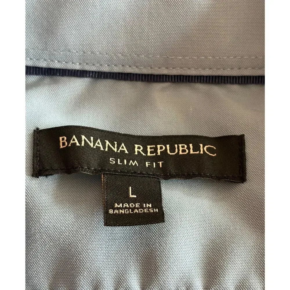 Banana Republic Mens Blue Button Up Dress Shirt sz L Slim Fit